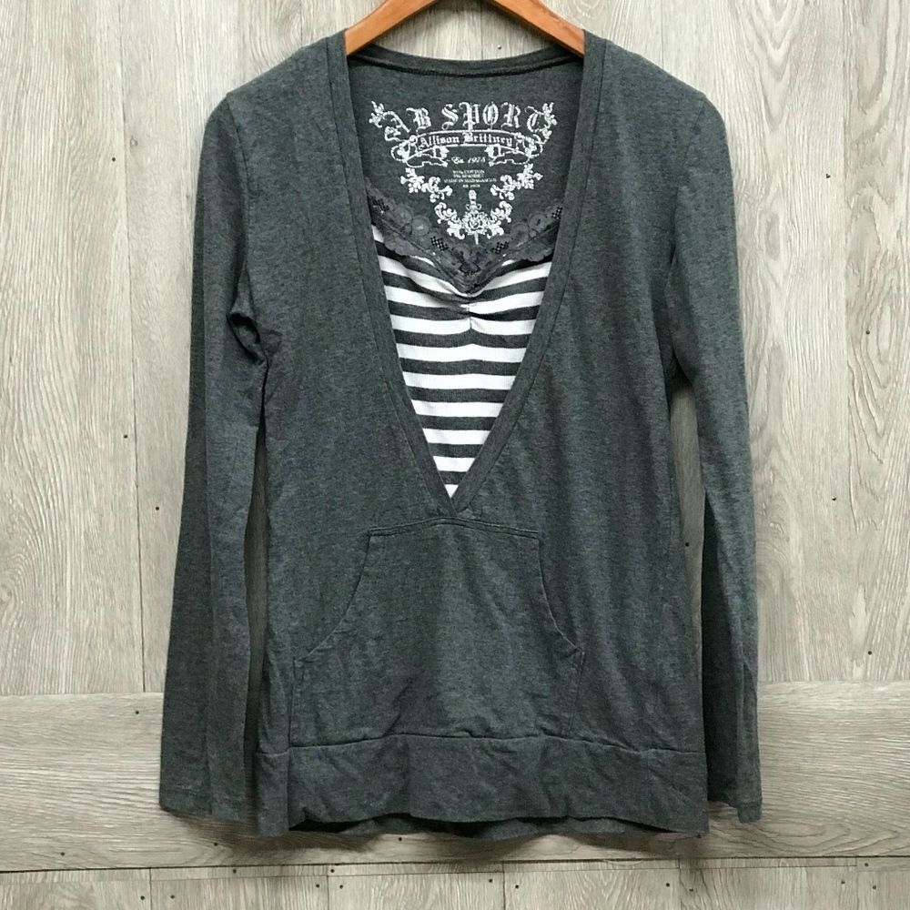 Allison Brittany Gray Long Sleeve Faux Tank BB77